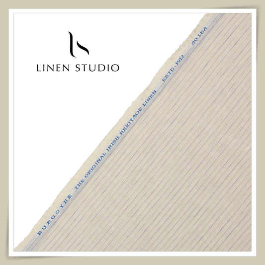 80 Lea Pure Linen Premium Shirting by Burgoyne - Amber with Purple Stripes (NEW)