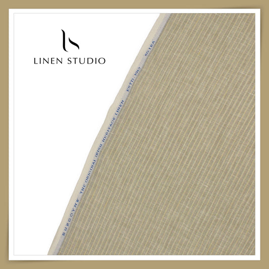 80 Lea Pure Linen Premium Shirting by Burgoyne - Stone Grey Stripes (NEW)