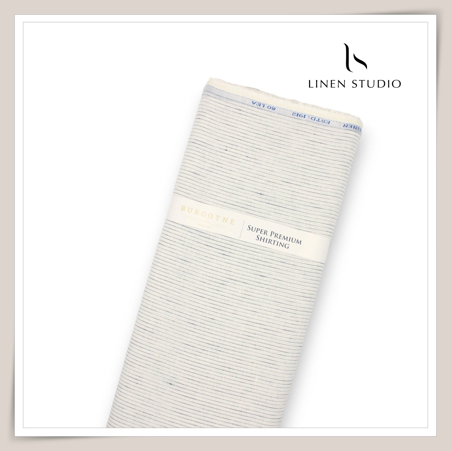 80 Lea Pure Linen Premium Shirting by Burgoyne - White with Broken Stripes (NEW)