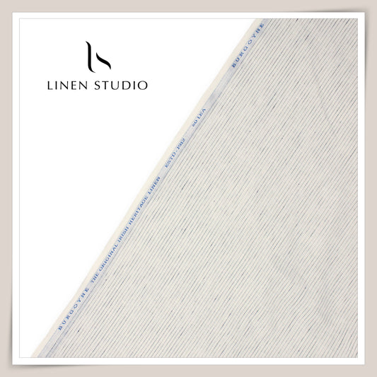 80 Lea Pure Linen Premium Shirting by Burgoyne - White with Broken Stripes (NEW)