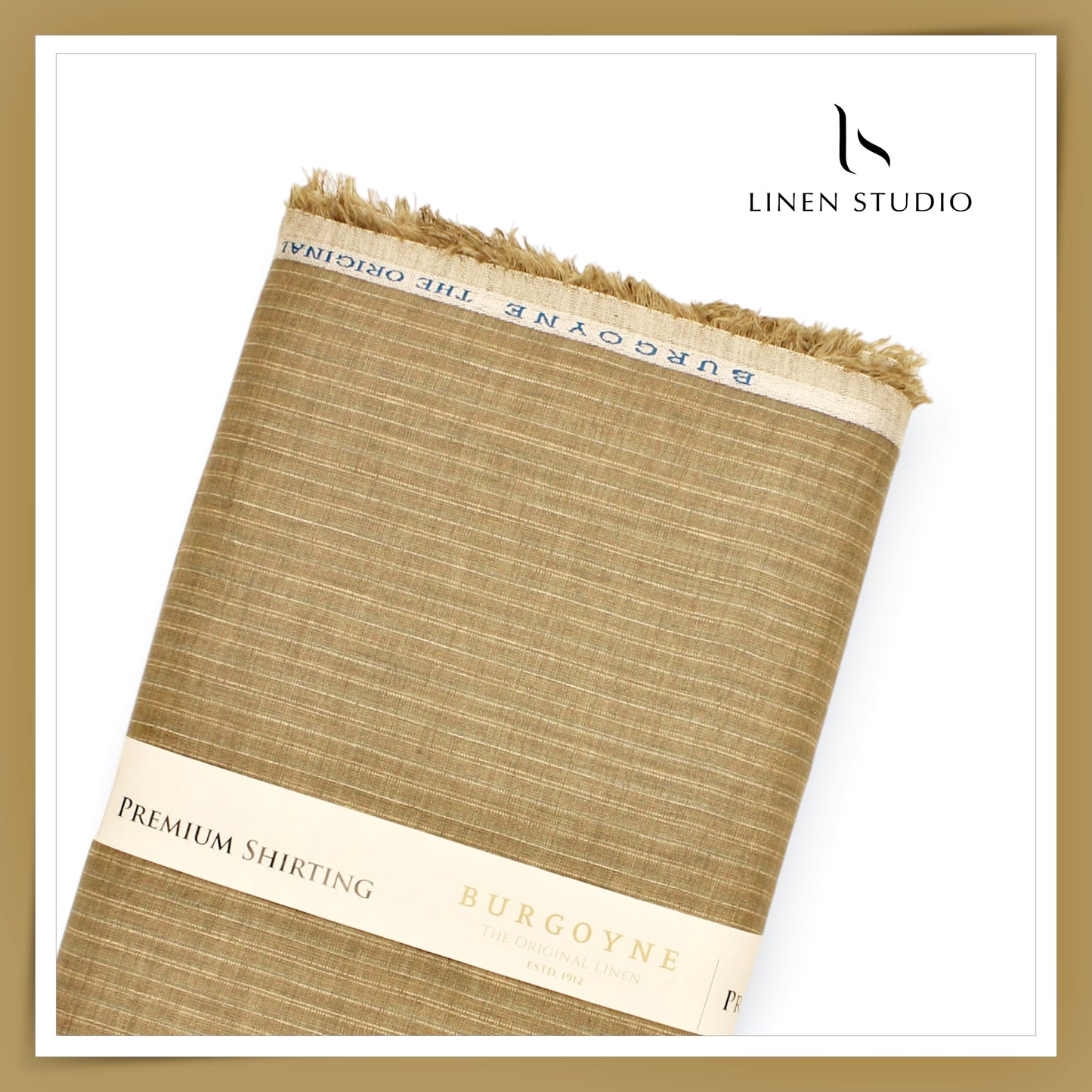 Burgoyne 80 Lea Luxury Shirting - Khaki with Stripes