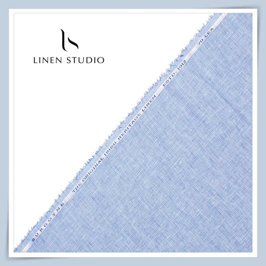 Burgoyne Premium Linen 70 Lea Textured Plain Shirting - Carolina Blue (NEW)