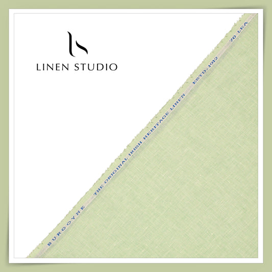 Burgoyne Premium Linen 70 Lea Textured Plain Shirting - Mist Green (NEW)