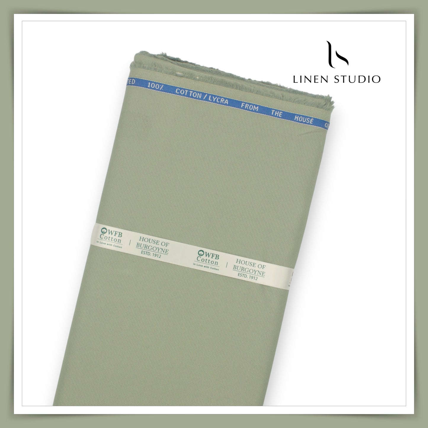 Twill Cotton 3 Ply Stretch Suiting by Burgoyne Ireland - Sage Green (zoom in)