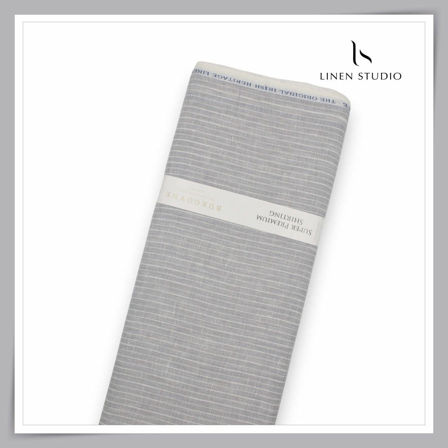 100 LEA PREMIUM Linen Shirting by Burgoyne - Grey Chateau White Stripes (NEW)