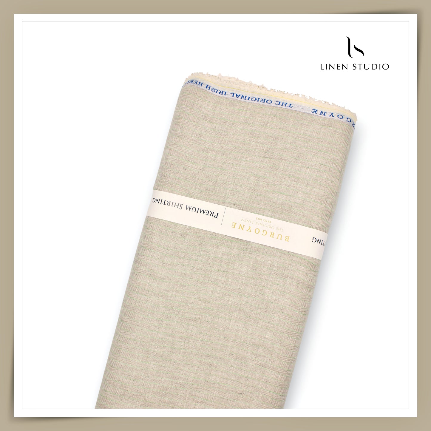70 Lea Twill Premium Shirting by Burgoyne - Oatmeal Mint Green Stripes (NEW)