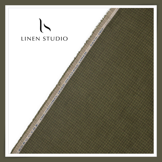 60 Lea Pure Linen Shirting by Burgoyne - Woodland Green Checks (NEW)