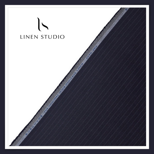 Burgoyne Pure Linen Premium Twill Suiting - Tuna Blue Stripes (Summer Collection) (NEW)