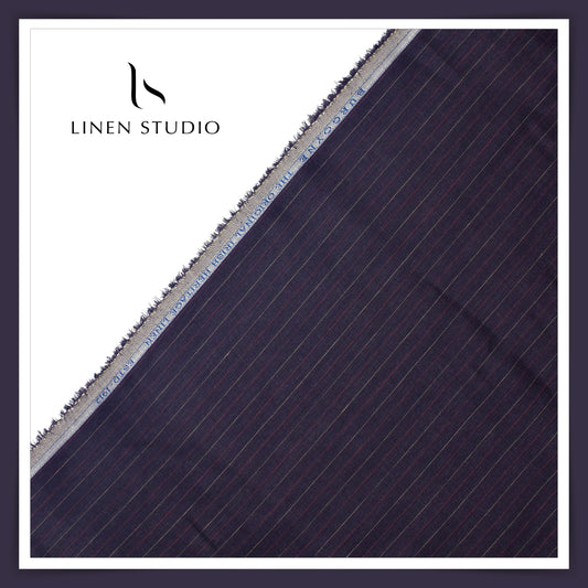 70 Lea Twill Shirting by Burgoyne - Eggplant Purple Stripes (Highest Selling)