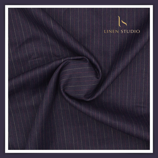 70 Lea Twill Shirting by Burgoyne - Eggplant Purple Stripes (Highest Selling)