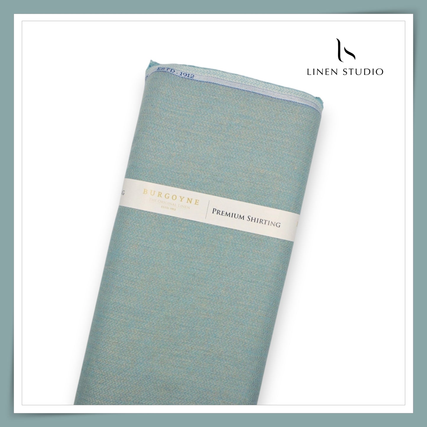 Burgoyne 70 Lea Premium Linen Jacquard Shirting - Summer Green/Blue Waves (NEW) (Zoom In)