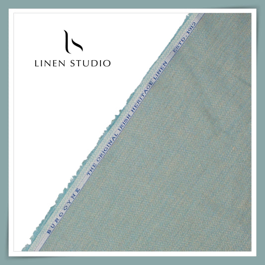 Burgoyne 70 Lea Premium Linen Jacquard Shirting - Summer Green/Blue Waves (NEW) (Zoom In)