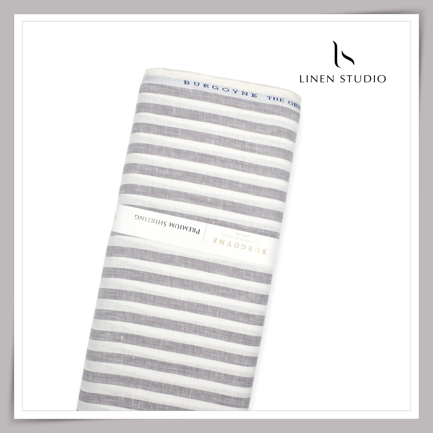 60 Lea Pure Linen Shirting by Burgoyne - White & Grey Classic Stripes (NEW)