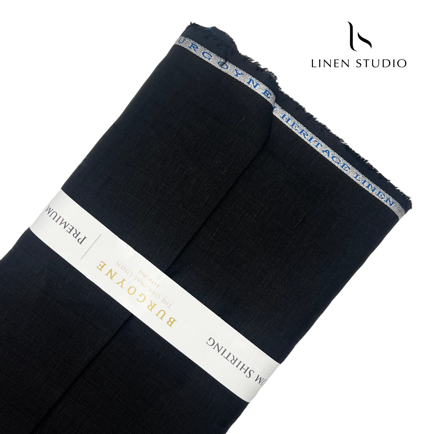 Jet Black Self Stripe - Pure Linen 70 Lea - Linen Studio