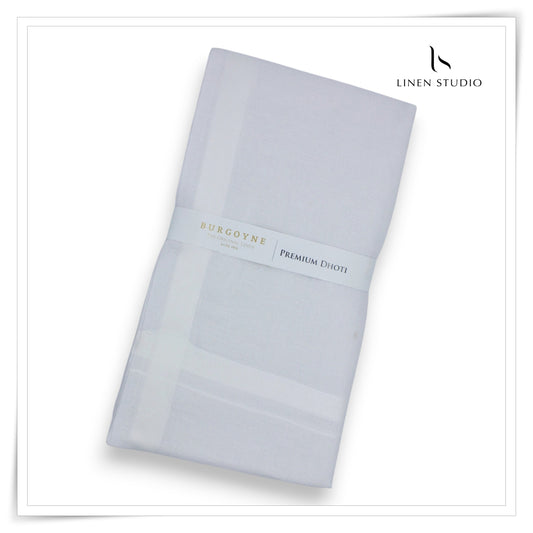 White Border - Pure Linen Premium Ceremonial Dhoti by Burgoyne (NEW) (Highest Selling)