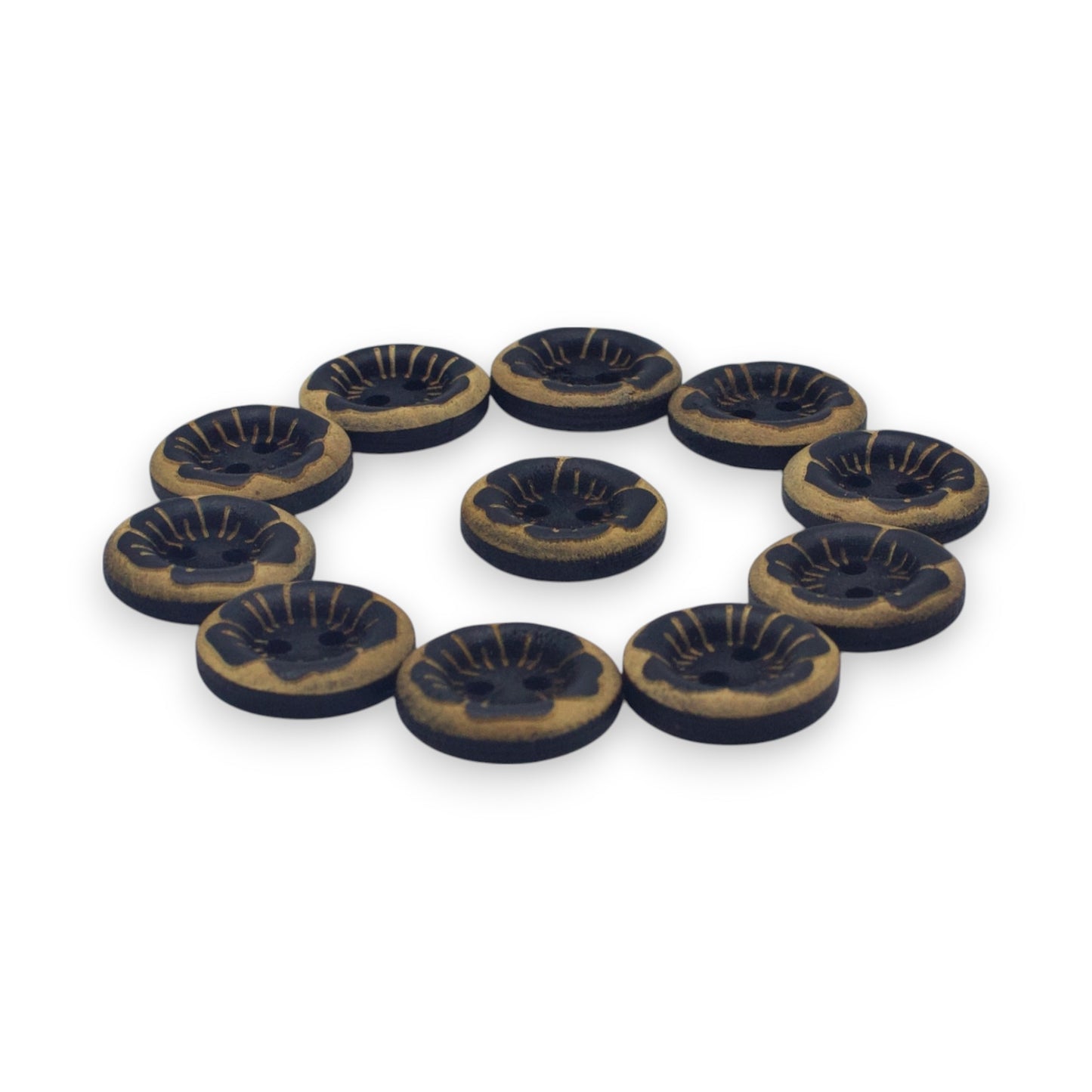 Fancy 2 Hole Black & Gold Floral Printed Shirt Buttons in Big Size 18MM