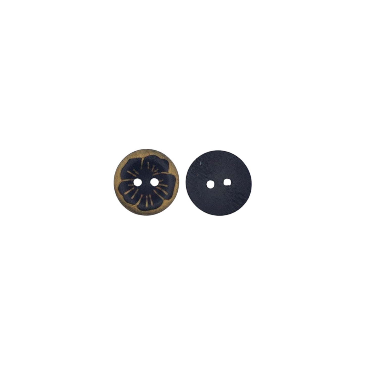 Fancy 2 Hole Black & Gold Floral Printed Shirt Buttons in Big Size 18MM