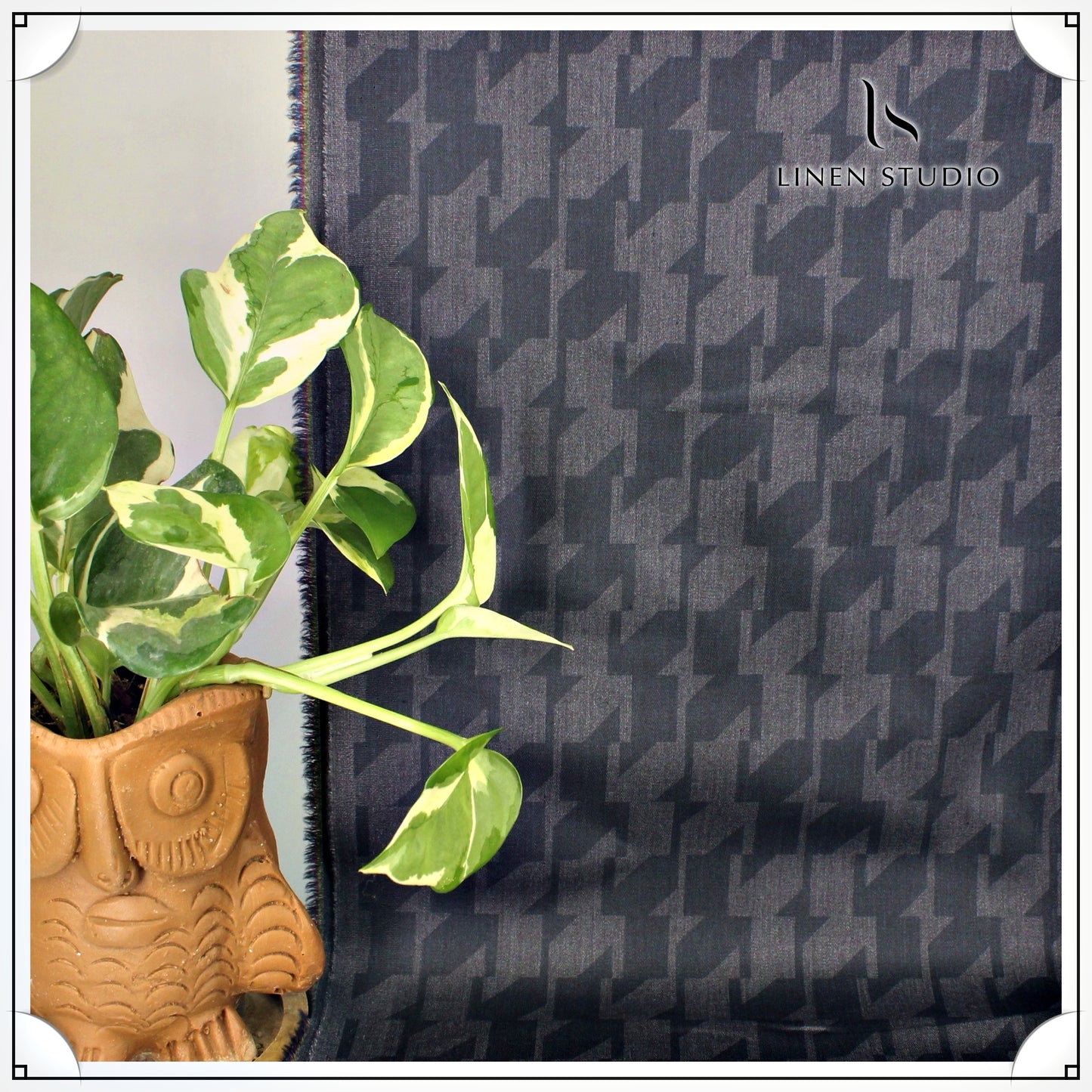 Houndstooth Check Imported Fabric - Grey - Linen Studio
