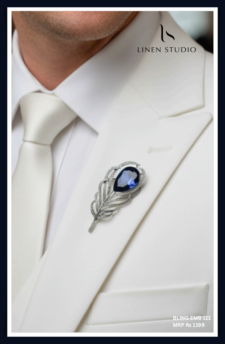 Brooch - Silver Toned Feather with Blue Teardrop Stone (NEW)