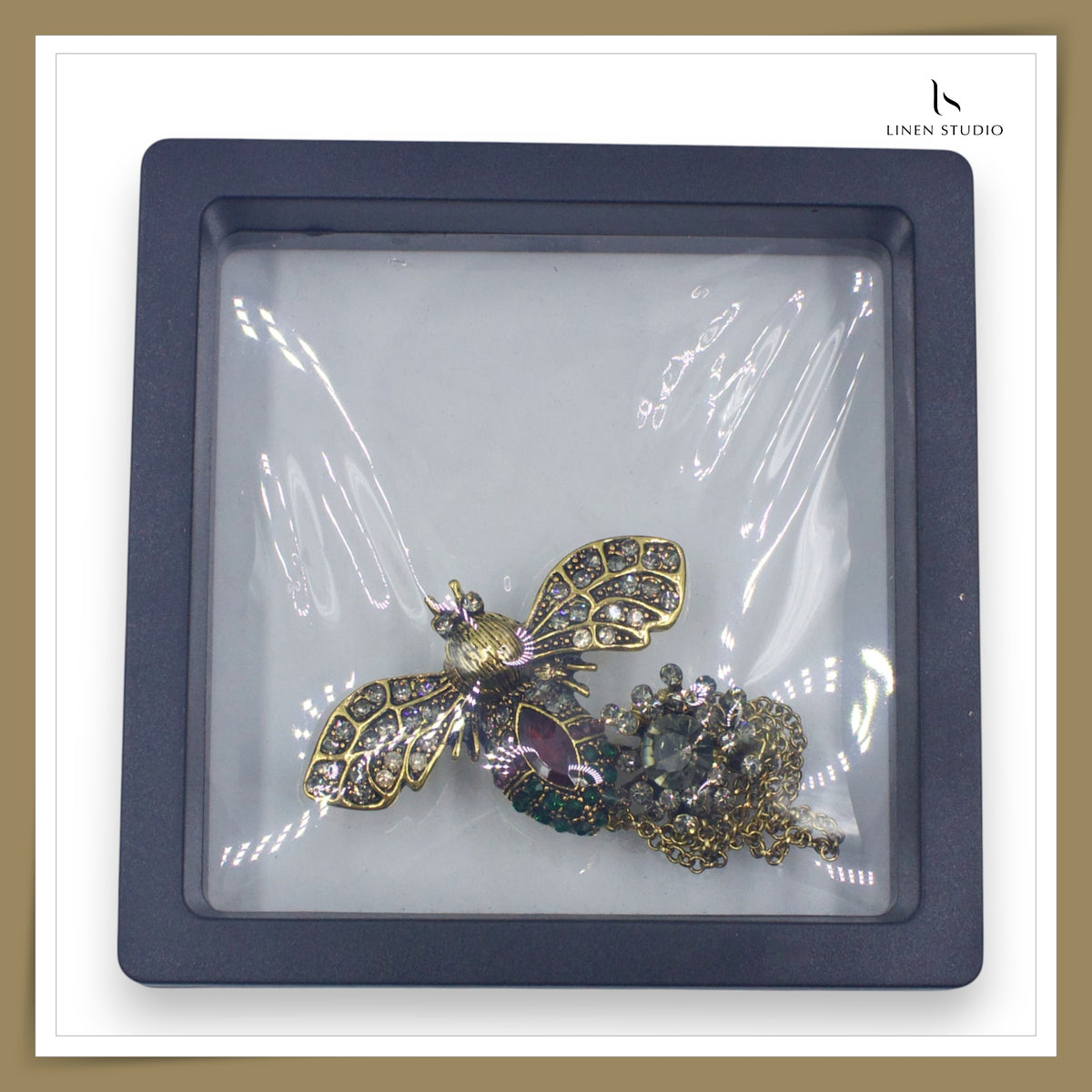 Brooch - Metal Bee and Flower with Hanging Chains (NEW)