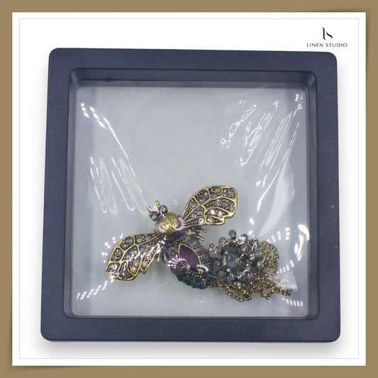 Brooch - Metal Bee and Flower with Hanging Chains (NEW)