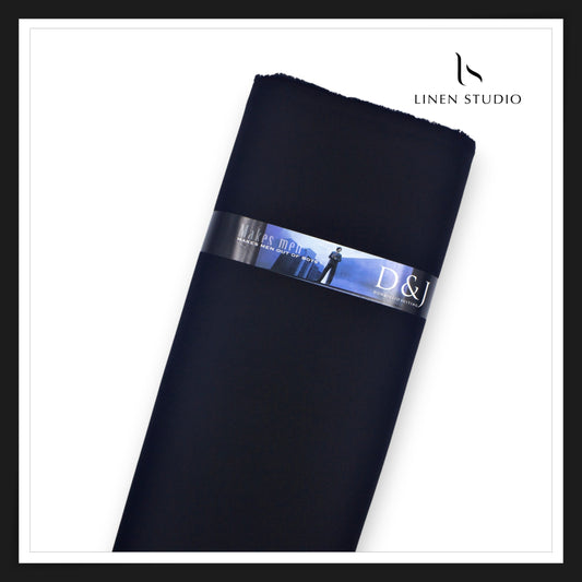 4 way Lycra Max Stretch Poly Wool Dobby Suiting by D&J Italy - JET BLACK (NEW)