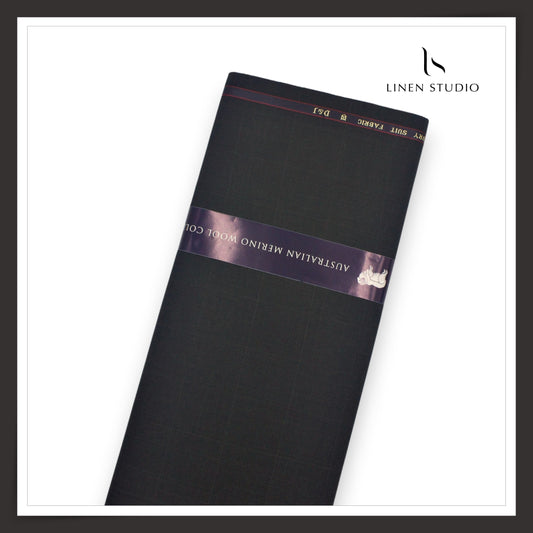 120's Australian Merino Wool Suiting by D&J - Black Subtle Checks (NEW) (Italian Designer Collection)