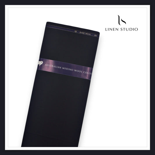 120's Australian Merino Wool Suiting by D&J - Deep Black (NEW) (Italian Designer Collection)