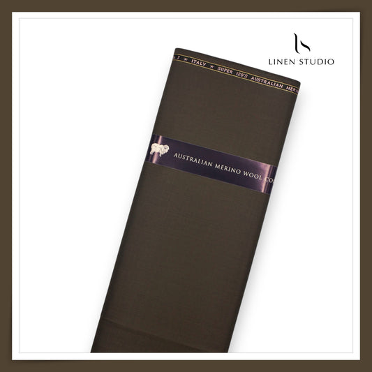 120's Australian Merino Wool STRETCH Suiting by D&J - Dark Wood Brown (NEW) (Italian Designer Collection)