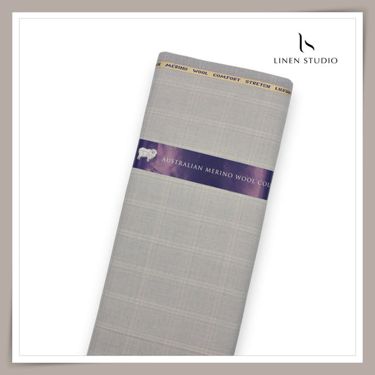 110's Australian Merino Wool STRETCH Suiting by D&J - Dusty Grey Checks (NEW) (Italian Designer Collection) (Copy)