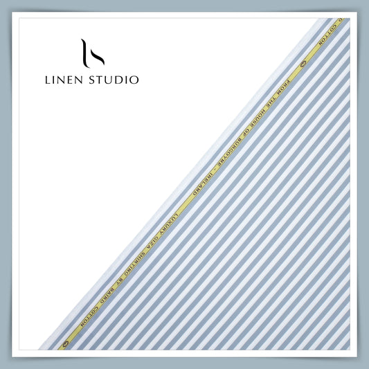 100% Finest Giza Cotton Shirting by Burgoyne - Steel grey Awning Stripes (NEW)