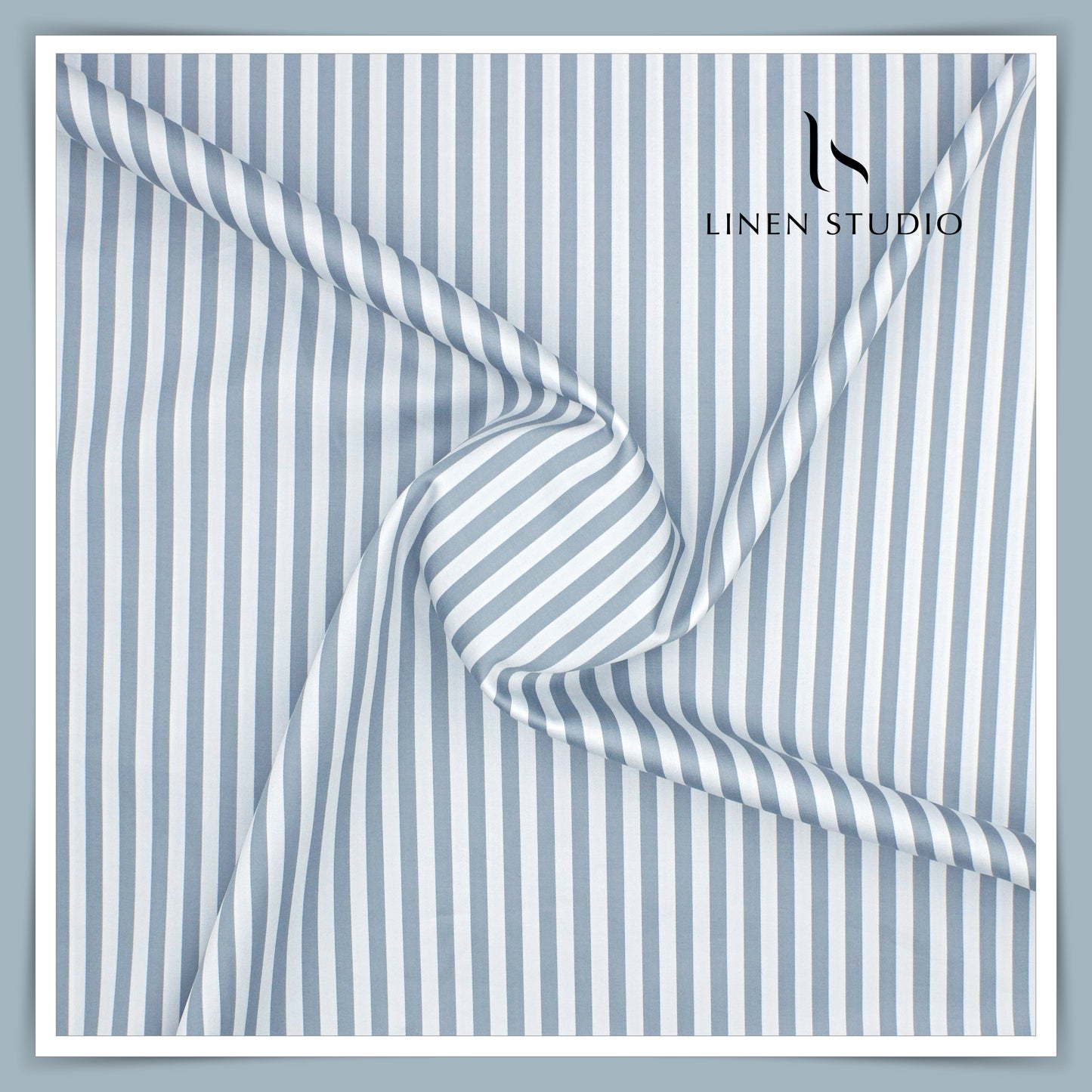 100% Finest Giza Cotton Shirting by Burgoyne - Steel grey Awning Stripes (NEW)