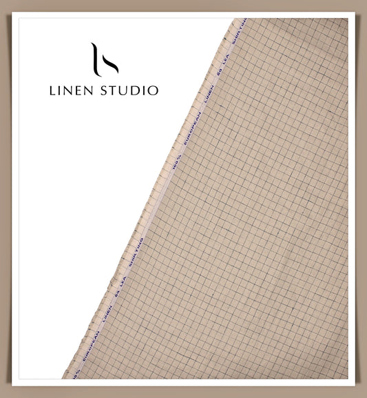 60 Lea European Linen Shirting - French Beige Checks (NEW)