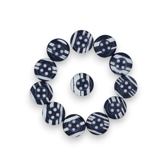 Round Rim 4 Hole Dark Blue with White Dual Colour Fancy Shirt Buttons