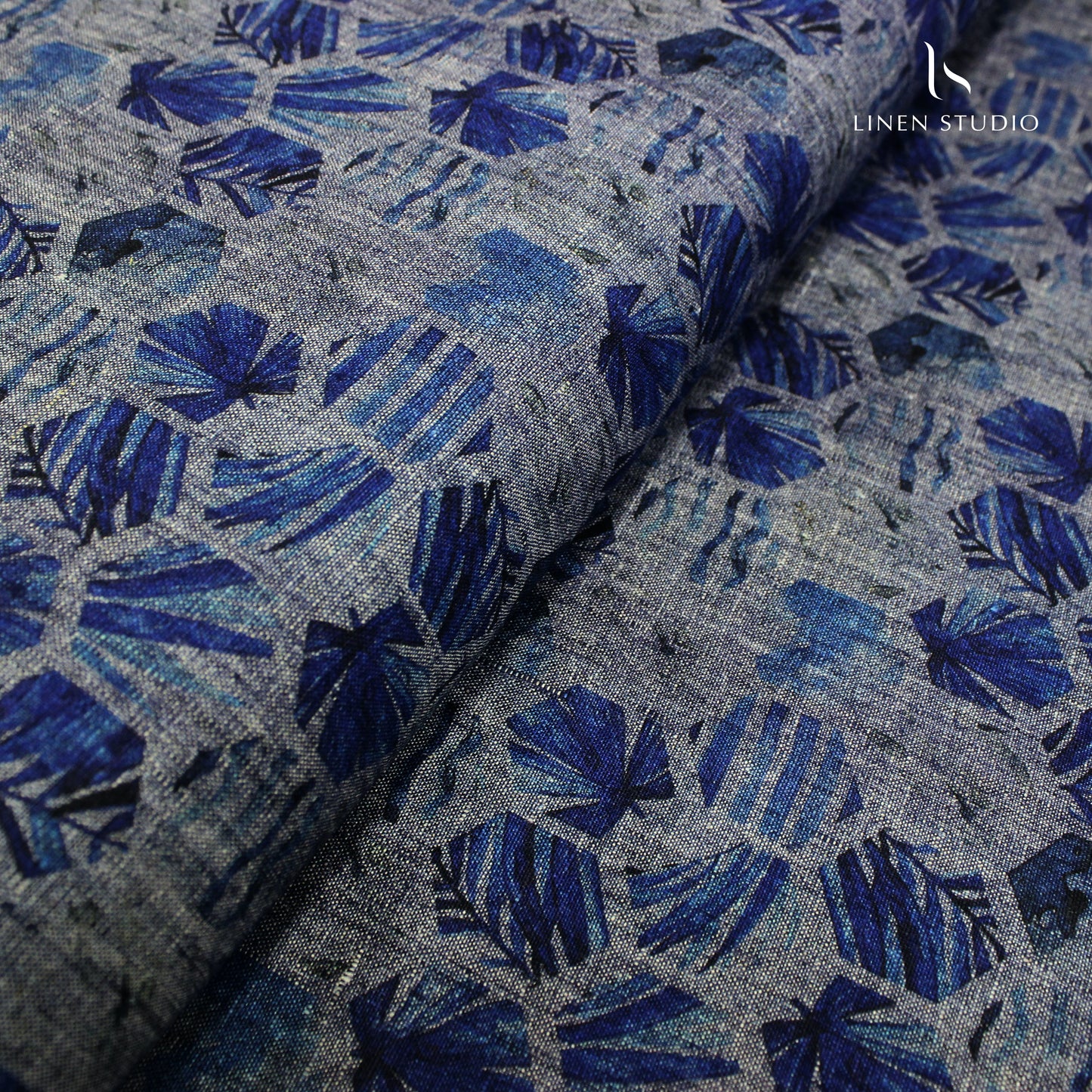 Finery Blue Leaved - Pure Linen Fabric (For Jackets) - Linen Studio