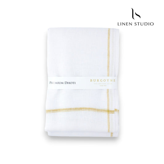 Gold Thin Border - Pure Linen Dhoti By Burgoyne - Linen Studio