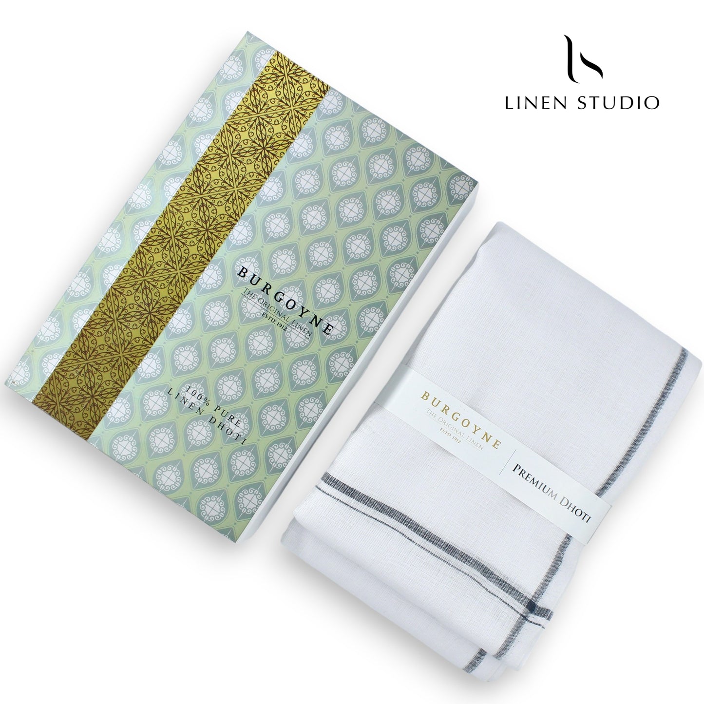 Grey Thin Border - Pure Linen Dhoti By Burgoyne - Linen Studio