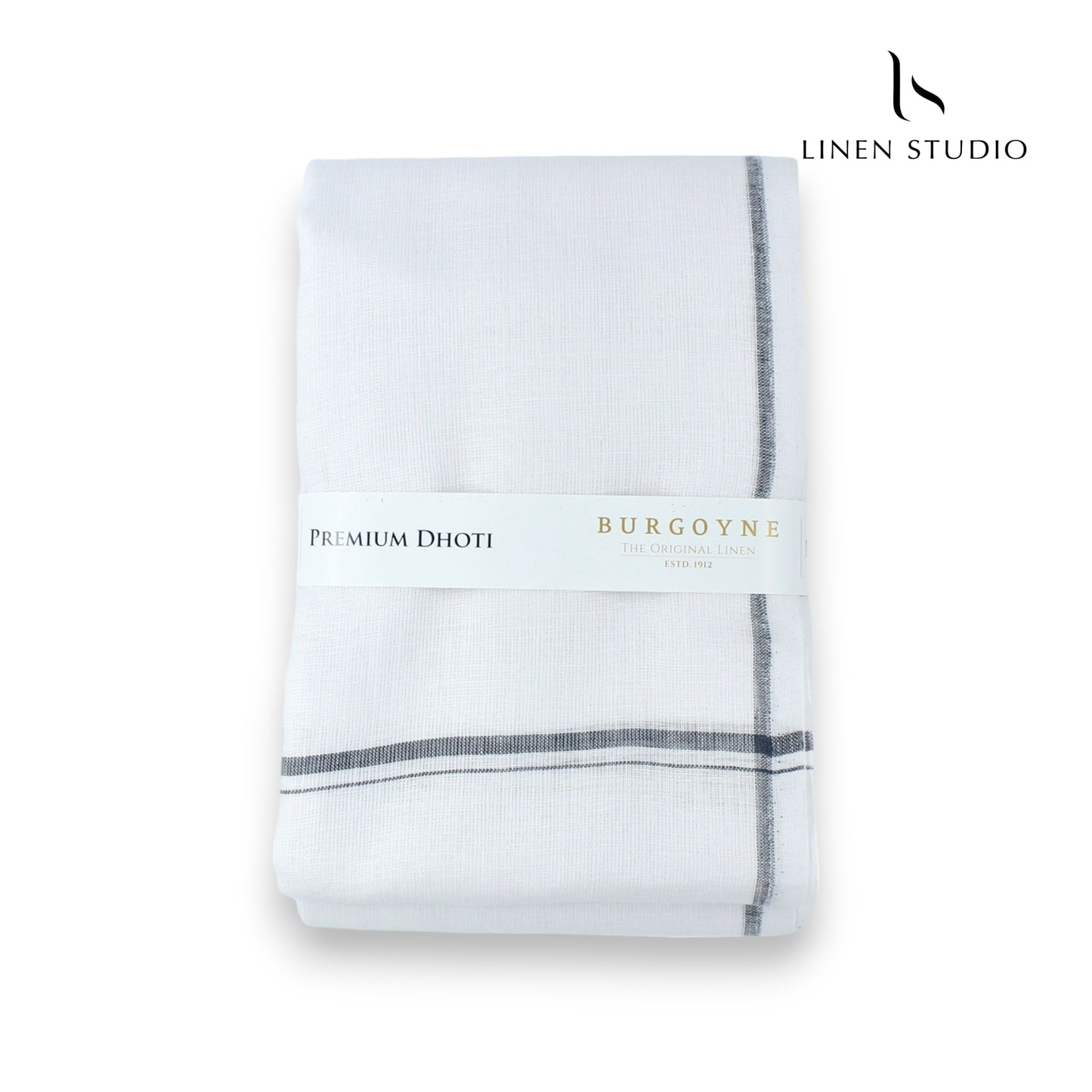 Grey Thin Border - Pure Linen Dhoti By Burgoyne - Linen Studio