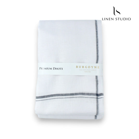 Grey Thin Border - Pure Linen Dhoti By Burgoyne - Linen Studio