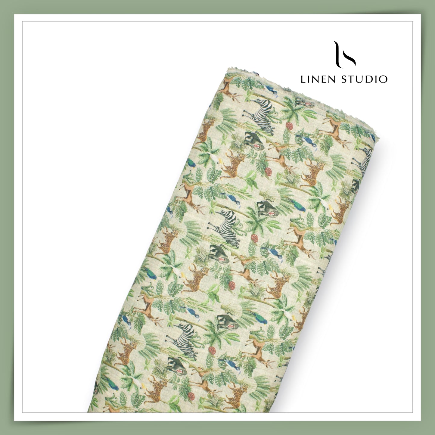 Linen Club 60 Lea Pure Linen Printed Shirting W/O SEL - Jungle Book (30% SALE) (Last Pc)