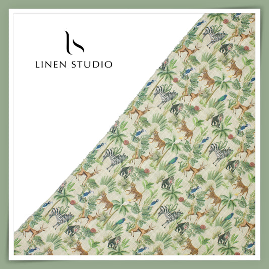 Linen Club 60 Lea Pure Linen Printed Shirting W/O SEL - Jungle Book (30% SALE) (Last Pc)