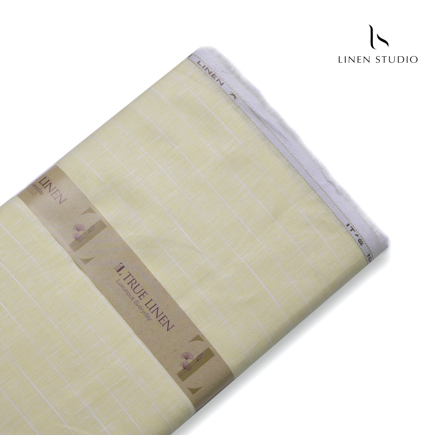 True Linen 60 Lea European Linen Shirting - Pale Yellow Stripes