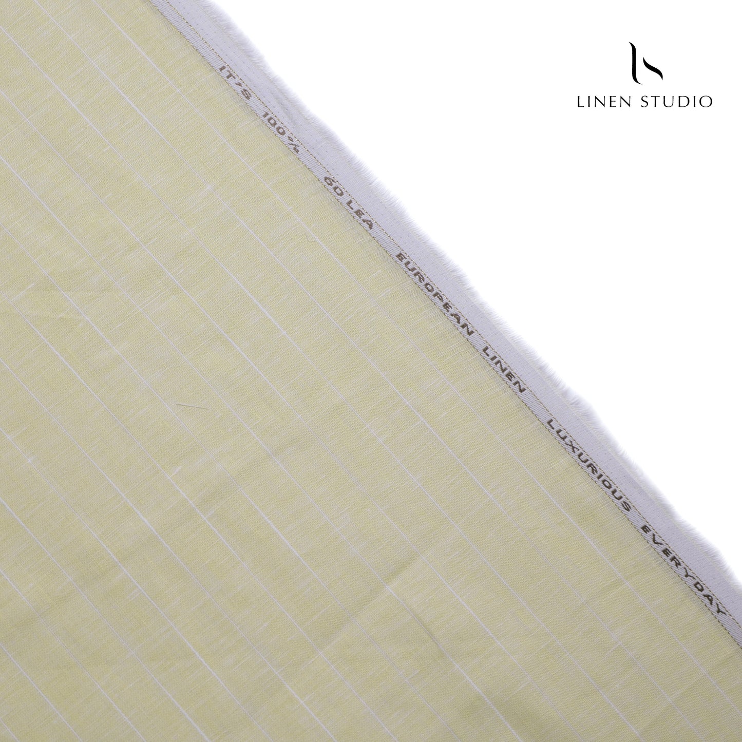 True Linen 60 Lea European Linen Shirting - Pale Yellow Stripes