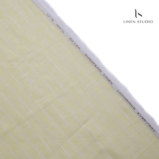 True Linen 60 Lea European Linen Shirting - Pale Yellow Stripes