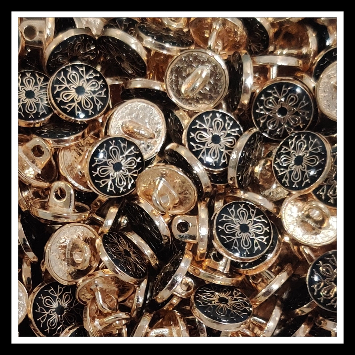 Textured Enamel Designer Metal Buttons - Flora Black (NEW)