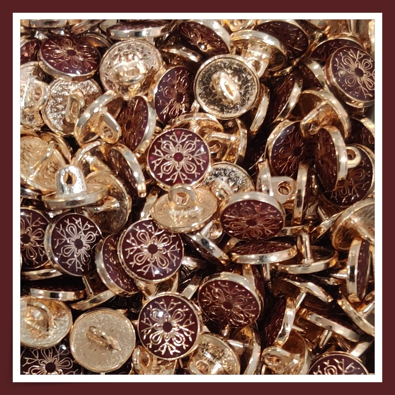 Textured Enamel Designer Metal Buttons - Flora Red (NEW)