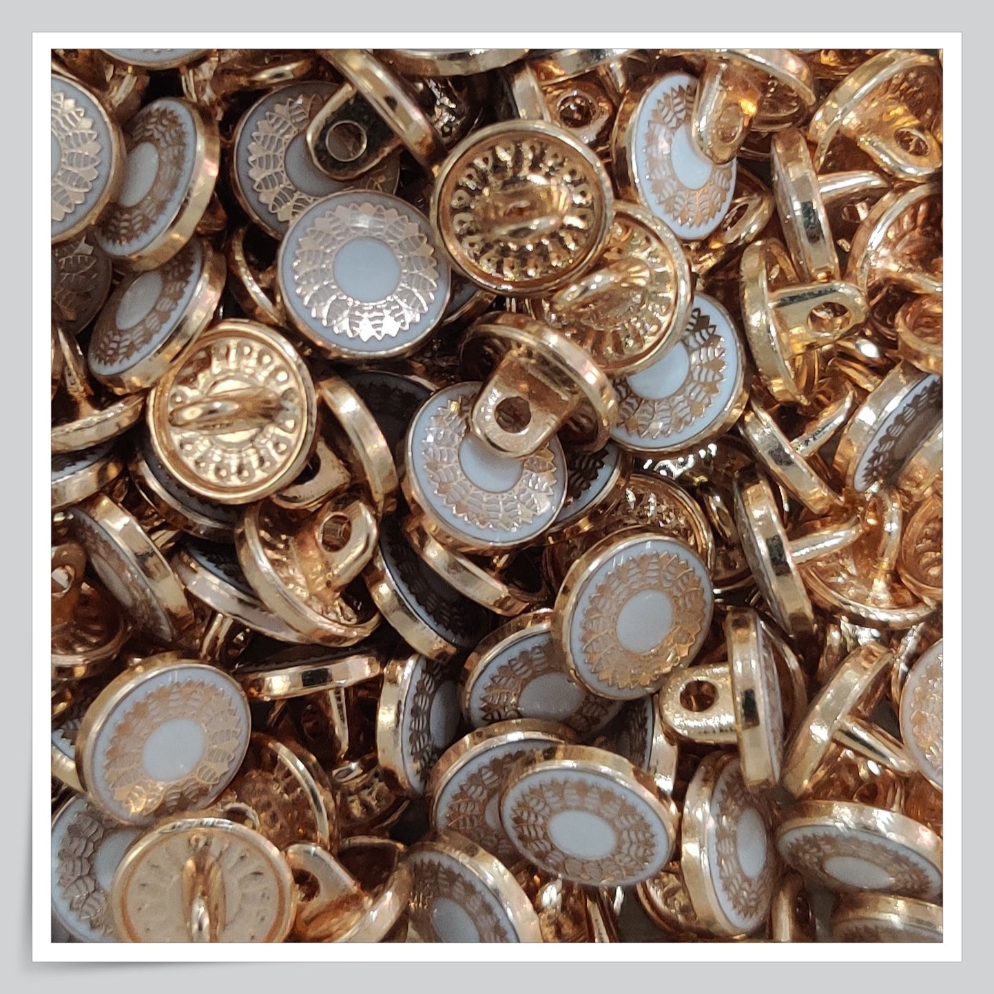 Textured Enamel Designer Metal Buttons - White Gold Chakra (NEW)