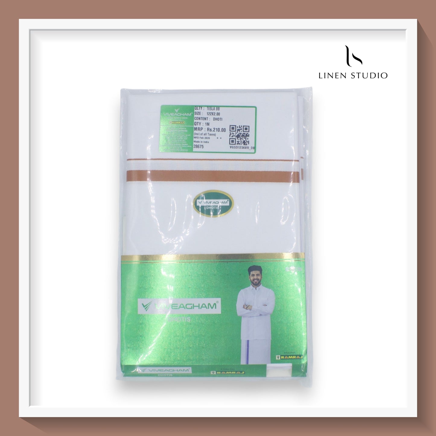 Ramraj Viveagham Cotton Blend Single Layer White Dhoti with 1.00 CM Colour Border (NEW)