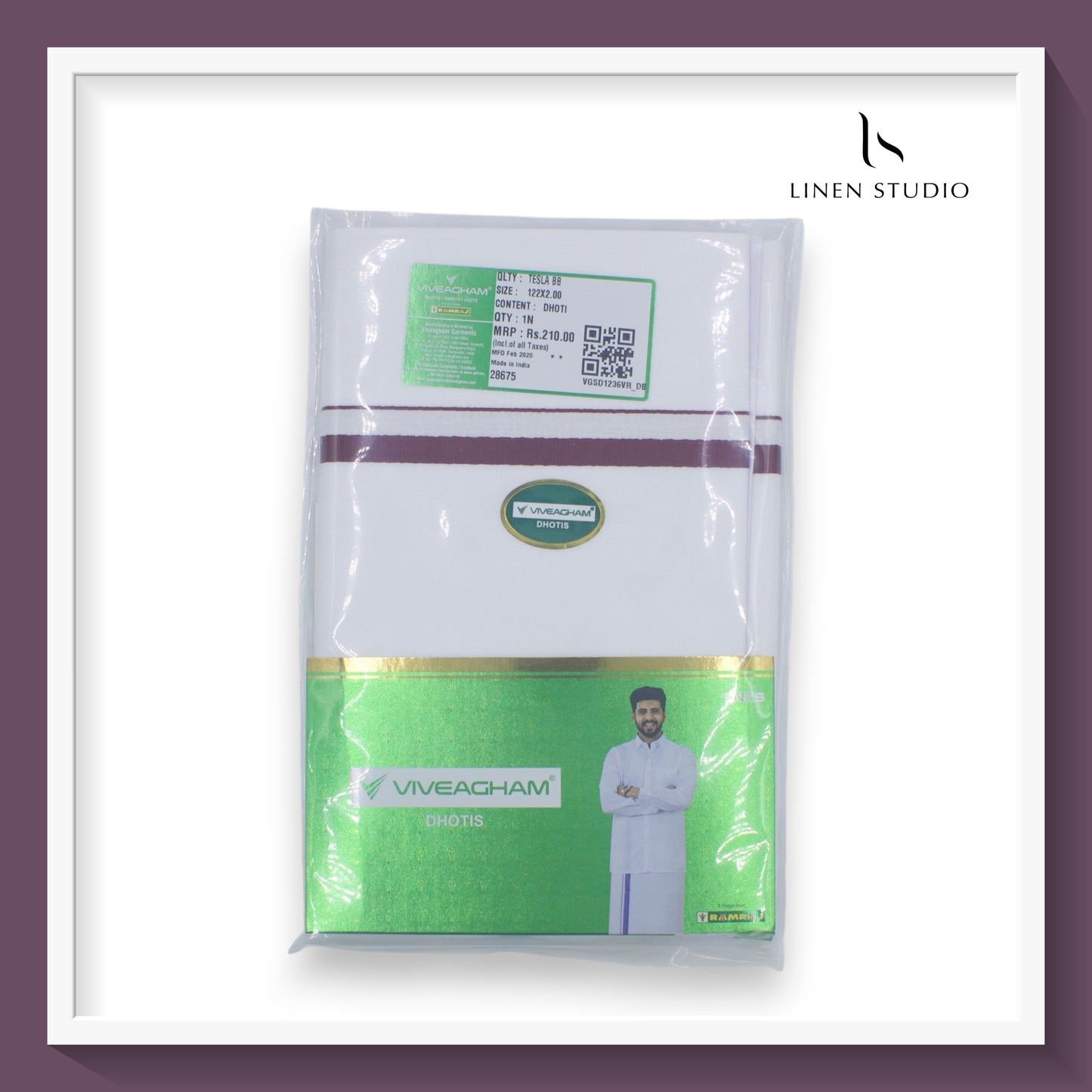 Ramraj Viveagham Cotton Blend Single Layer White Dhoti with 1.00 CM Colour Border (NEW)