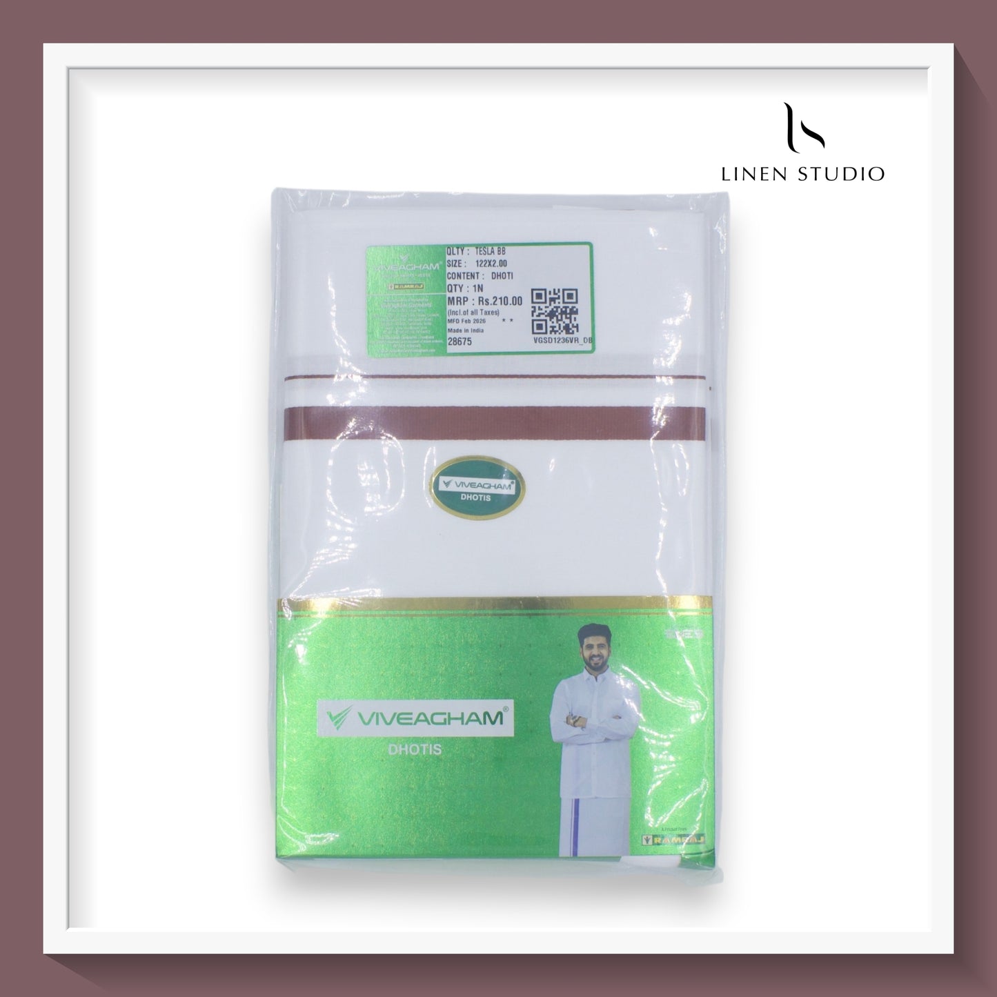 Ramraj Viveagham Cotton Blend Single Layer White Dhoti with 1.30 CM Colour Border (NEW)